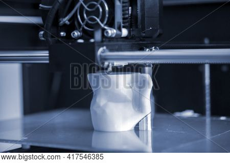 Objects Printed By 3d Printer. Automatic Three Dimensional 3d Printer Performs