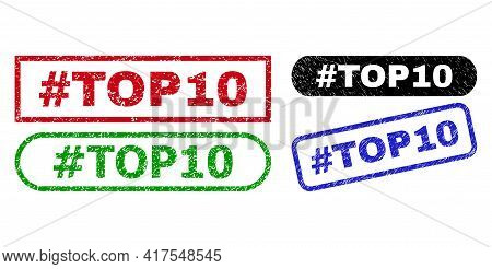 Hashtag Top10 Grunge Seals. Flat Vector Grunge Seals With Hashtag Top10 Slogan Inside Different Rect