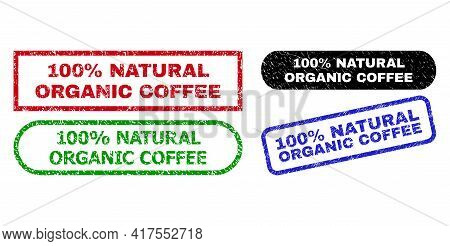 100 Percent Natural Organic Coffee Grunge Seal Stamps. Flat Vector Grunge Watermarks With 100 Percen