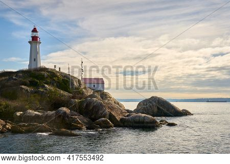 Point Atkinson Lighthouse and Park. Historic Point Atkinson Lighthouse, overlooking Georgia Strait. Vancouver, British Columbia, Canada.