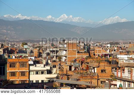 Evening Panoramic View Of Patan Or Pathan Town And Kathmandu City With Himalayas Mountains, Nepal