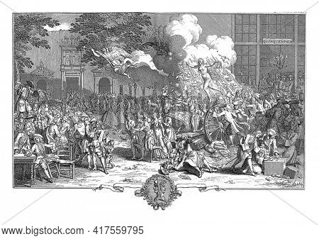 Monument in Memory of the Folly, vintage engraving.