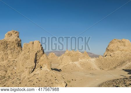 Trona Pinnacles are nerarly 500 tufa spires hiddeen in California Desert National Conservation Area, not far from the Death Valley National Park, California, USA. 