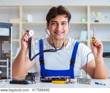 Computer hardware repair and fixing concept by experienced techn