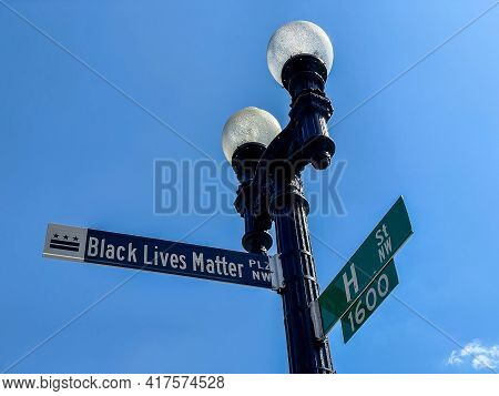 The New Street Sign At Black Lives Matter Plaza At Lafayette Park And White House.