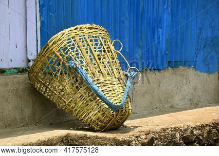 Bamboo Handicraft Basket For Carrying Small Materials,commonly Known As Doko In Darjeeling Hill.