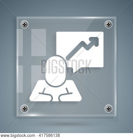 White Leader Of A Team Of Executives Icon Isolated On Grey Background. Square Glass Panels. Vector