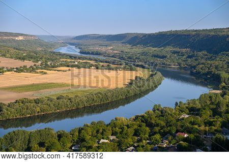 View from the top of hill to Dniester river near Socola village, Soldanesti district, Moldova