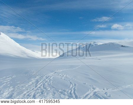 Snowy Winter Landscape Of Sarek National Park In Swedish Lappland