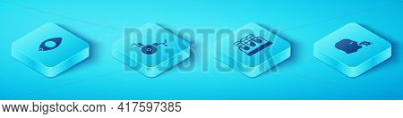 Set Isometric Blindness, Wheelchair, Vomiting Man And Test Tube With Blood Icon. Vector