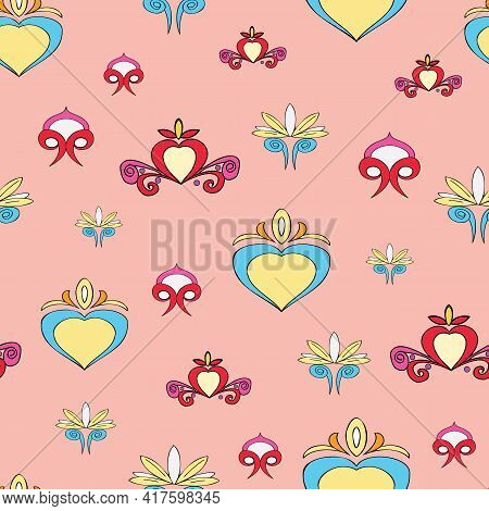 Vector Pastel Background Brittany Celtic, Breton Trational Folklore Symbols Seamless Pattern. Seamle