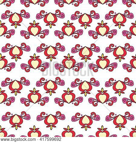 Vector White Background Brittany Celtic, Breton Trational Folklore Symbols Seamless Pattern. Seamles