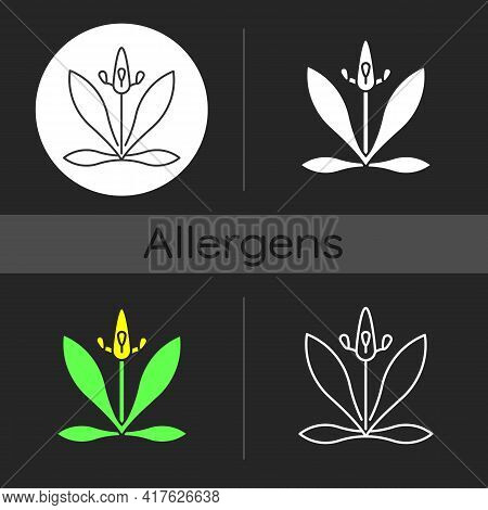 English Plantain Dark Theme Icon. Plantago Lanceolata. Flower Pollen As Allergen. Seasonal Allergy F