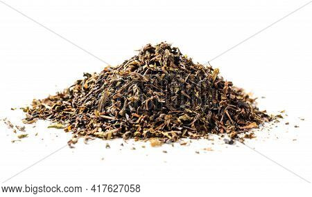 Pile Of Loose Green Tea - Dry Green Tea Leaf Isolated On White Background