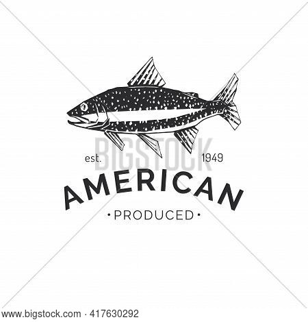 Drawing Of Trout In Vector. Seafood Packaging Logo