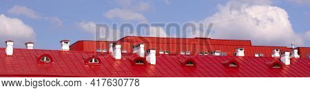 Red Roofs Against The Blue Sky, City Center In Minsk, Belarus