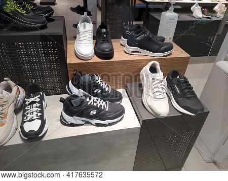 Kiyv, Ukraine - August 30, 2020: Skechers Shoes At The Shop At Shopping Mall.