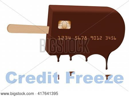 A Chocolate Ice Cream Bar On A Stick Is Decorated To Look Like A Credit Card In This 3-d Illustratio