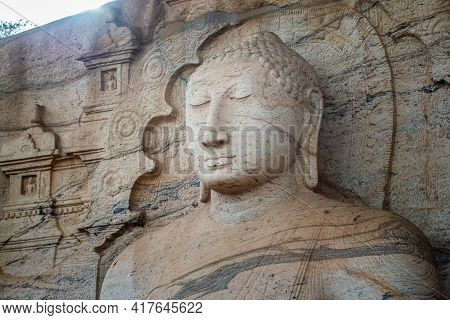 Beautiful Face Of Buddha At Gal Vihara. This Is An Unusual Feature In Ancient Sinhalese Sculpture In