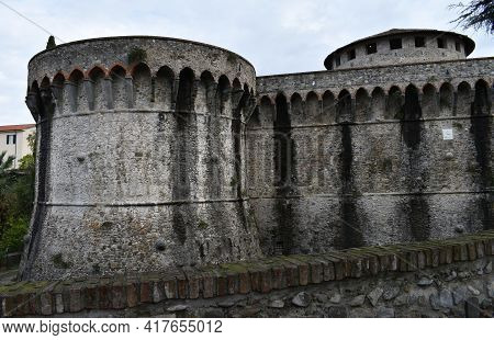 Sarzana / Liguria, Italy - October 18,2019: Ancient Firmafede Medieval Fortress In Sarzana, Italy.