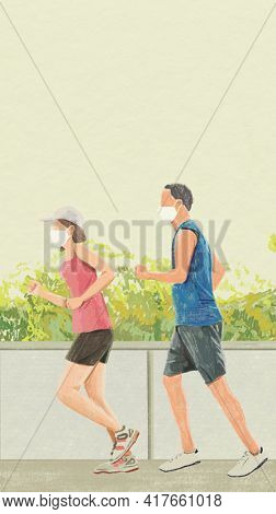 Jogging mobile wallpaper outdoor exercise color pencil illustration