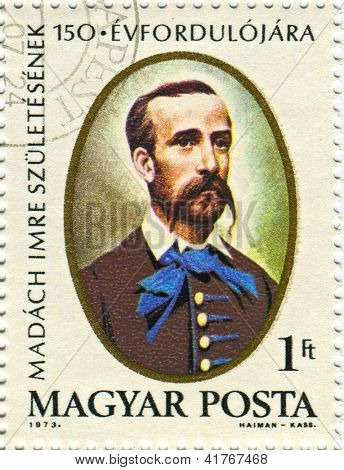 匈牙利-大约 1973年： 邮票印在匈牙利献给 Imre Madach (1823年-1864)，Hungar