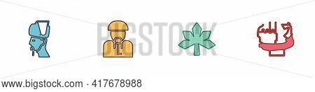 Set Ukrainian Cossack, , Chestnut Leaf And Monument To Founders Of Kiev Icon. Vector