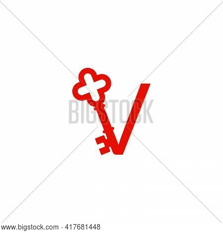 Letter V Logo Icon With Key Icon Design Symbol Template Vector