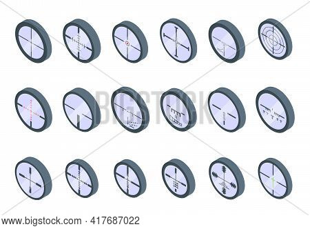 Telescopic Sight Icons Set. Isometric Set Of Telescopic Sight Vector Icons For Web Design Isolated O
