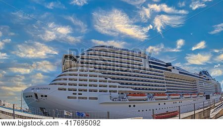 Valletta, Malta - March 25, 2021 : Luxury Cruise Ship Msc Grandiosa In The Port Valletta.
