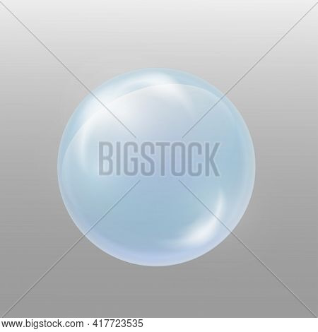 Light Blue Water Soap Bubble. Element For Design Washing Powder, Shampoo, Skin Cosmetics. Isolated O