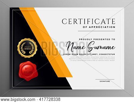 Certificate Of Appreciation Yelllow Professional Template Design