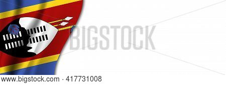 Esvatini Flag On White Background. White Background With Place For Text Near The Flag Of Esvatini.