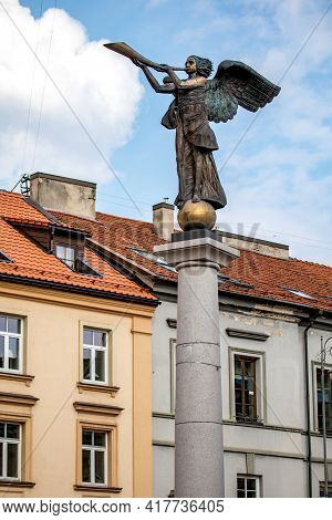 Vilnius, Lithuania - April 10, 2021: Uzupis Angel Sculpture (sculptor Romas Vilciauskas) Was Placed 