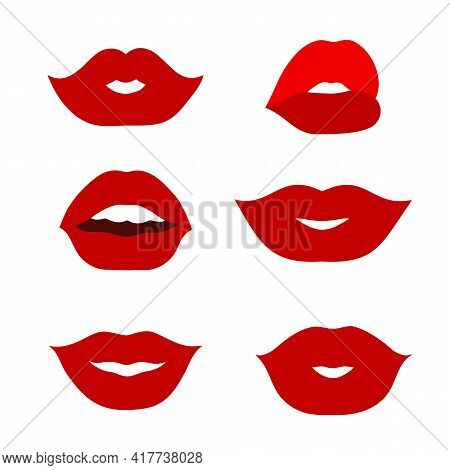 Set Of Simple Icons With Red Lips