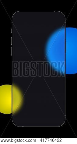 Glass Morphism Smartphone Wireframe Screen With Blurry Shapes. Vector Illustration