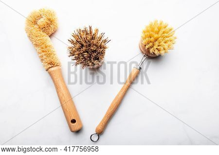 Eco Friendly Plant Based Cleaning Brush Set, Bamboo Kitchen Scrub Brush Set Of 3. Zero Waste Food Cl