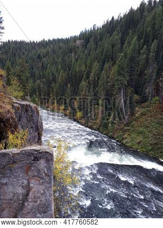 Beautiful Meza Falls In Wyoming In The Autumn