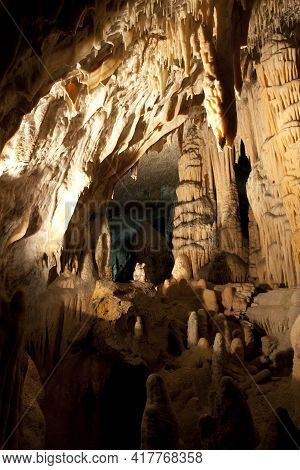 Postojna / Slovenia - December 9, 2017: World Famous Cave Postojna With Stalactites And Stalagmites,