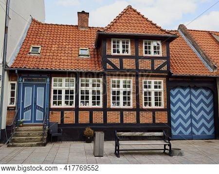 Beautiful Picturesque Small Street Street With Old Houses In Tourist Attraction Port City Of Faaborg