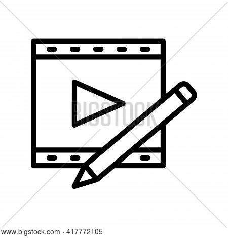 Edit Video Flat Line Icon. Vector Outline Illustration Of Video Redactor. Outline Sign For Web Inter