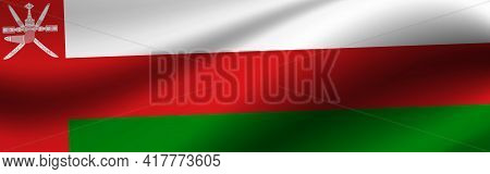Banner With The Flag Of Oman. Fabric Texture Of The Flag Of Oman.