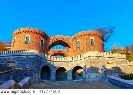 Medieval Brick Towers With Terrace Stairs In Helsingborg Sweden . Famous Architecture In Helsingborg