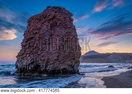 Fyriplaka beach on sunset, Milos island, Cyclades, Greece