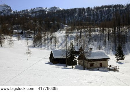 Devero Park ( Verbano-cusio-ossola ), Italy - January 15, 2017: Alpe Devero Park Landscape, Ossola V