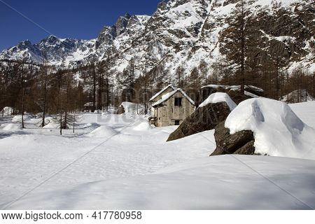 Devero Park ( Verbano-cusio-ossola ), Italy - January 15, 2017: Alpe Devero Park Landscape, Ossola V