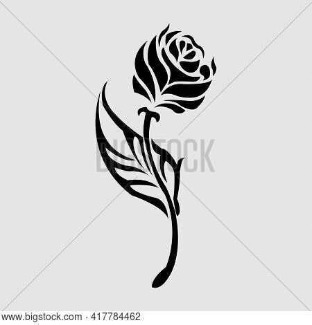 Graphical Flower Illustration. Black Flower, Contour Flower, Bloom Flower, Decorative Flower, Isolat