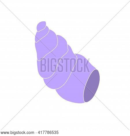 Beautiful Curly Purple Seashell On An Isolated Background. Malyusk In The Sink. Marine Life In The S
