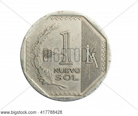 Peru One Sol Coin On White Isolated Background