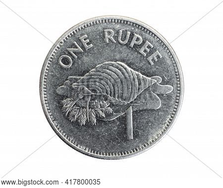 Seychelles One Rupee Coin On White Isolated Background